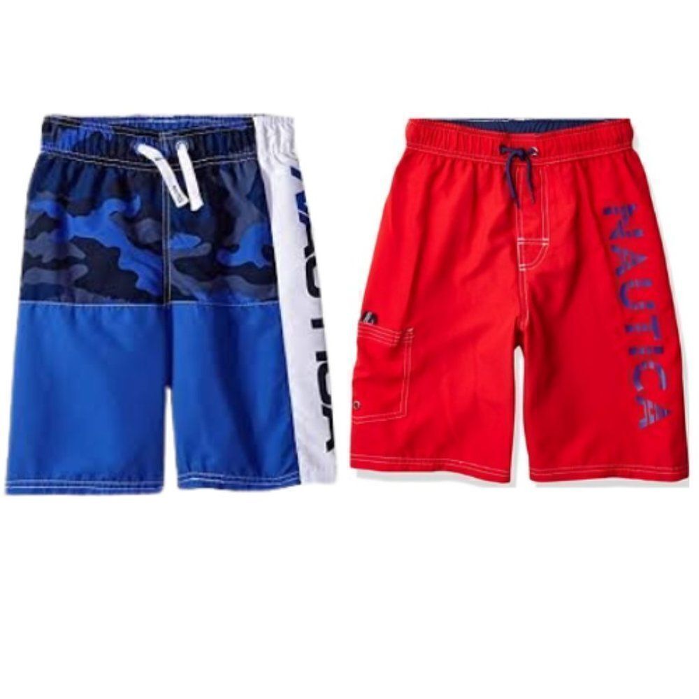 Nautica Boys Blue & Carmine UPF 50+ Performance Shorts Size Medium -Pack Of 2